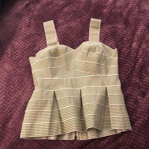 Anthropologie Green and White Striped Peplum Top